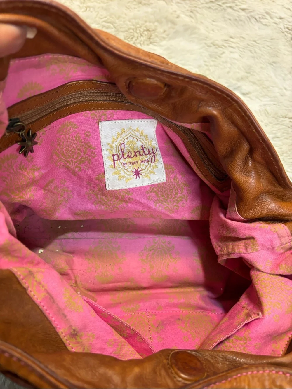 Plenty by Tracy Reese Brown Leather Hobo Bag Boho Y2K Cargo Multi Pocket